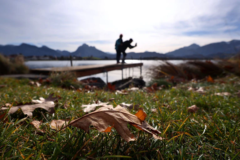 Ausflügler am Hopfensee im Allgäu. — © Karl-Josef Hildenbrand/dpa
