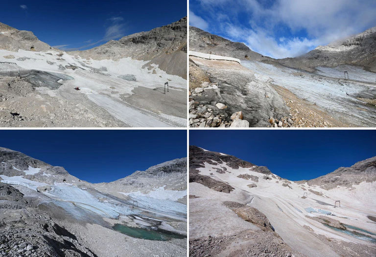 Am Nördlichen Schneeferner lag bis in den Juli Altschnee und ließ den Gletscher größer aussehen. (Archivbild) — © Angelika Warmuth/Matthias Balk/dpa