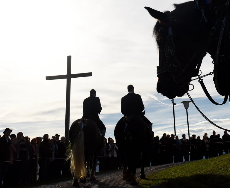 Der Leonhardiritt wird traditionell mit einer Prozession gefeiert. In einem Dorf in Schwaben wurde eine Frau dabei schwer verletzt. (Symbolbild) — © Angelika Warmuth/dpa