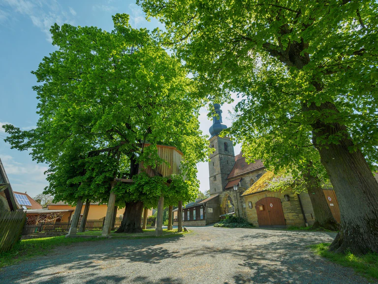 In Limmersdorf wird zur Kirchweih auf einem Podest in einer Lindenbaumkrone getanzt. (Archivbild) — © picture alliance / dpa