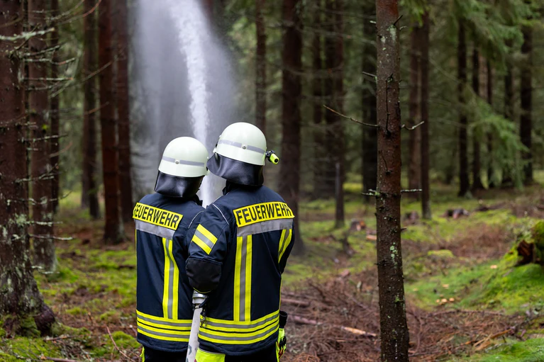 Rettungskräfte aus Bayern, Tschechien und Sachsen übten gemeinsam. — © Daniel Karmann/dpa