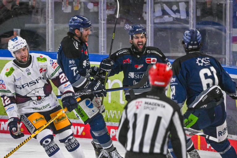 Cole Fonstad von den Straubing Tigers (3.v.l.)  — © Armin Weigel/dpa