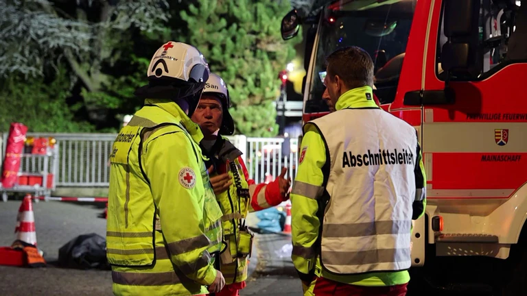 Feuerwehrleute berieten das weitere Vorgehen. — © Ralf Hettler/dpa